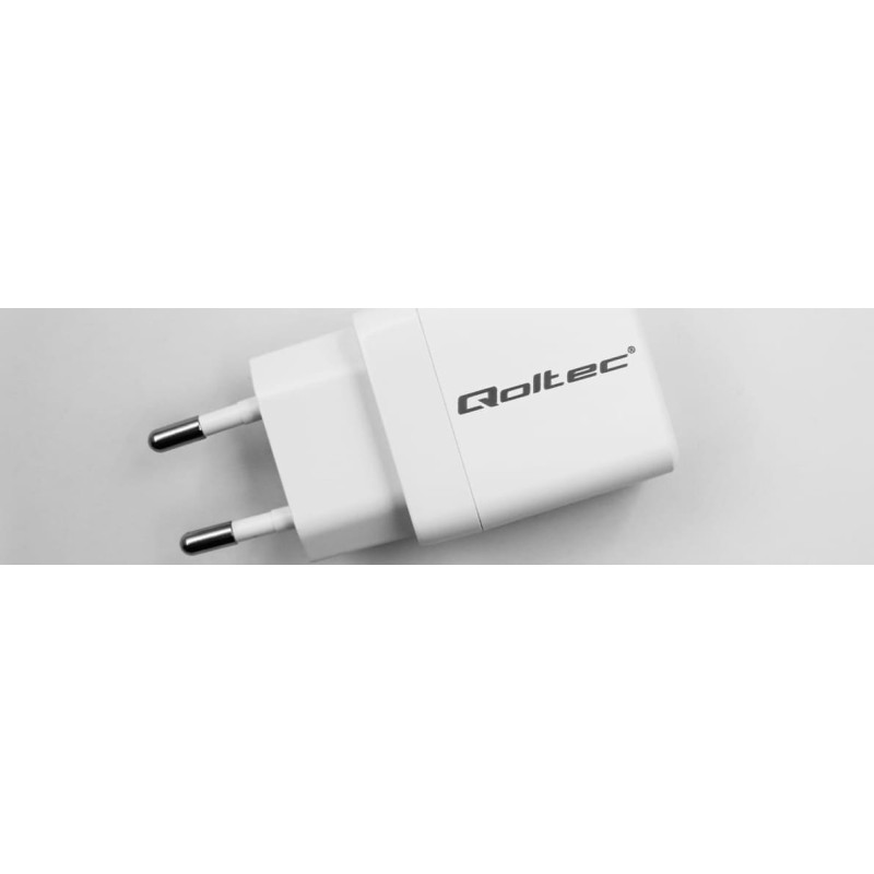 Qoltec Ładowarka Qoltec Ładowarka sieciowa 35W GaN | 5-20V | 1.5-3A | 1xUSB-C PD | 1xUSB QC 3.0 | Biała