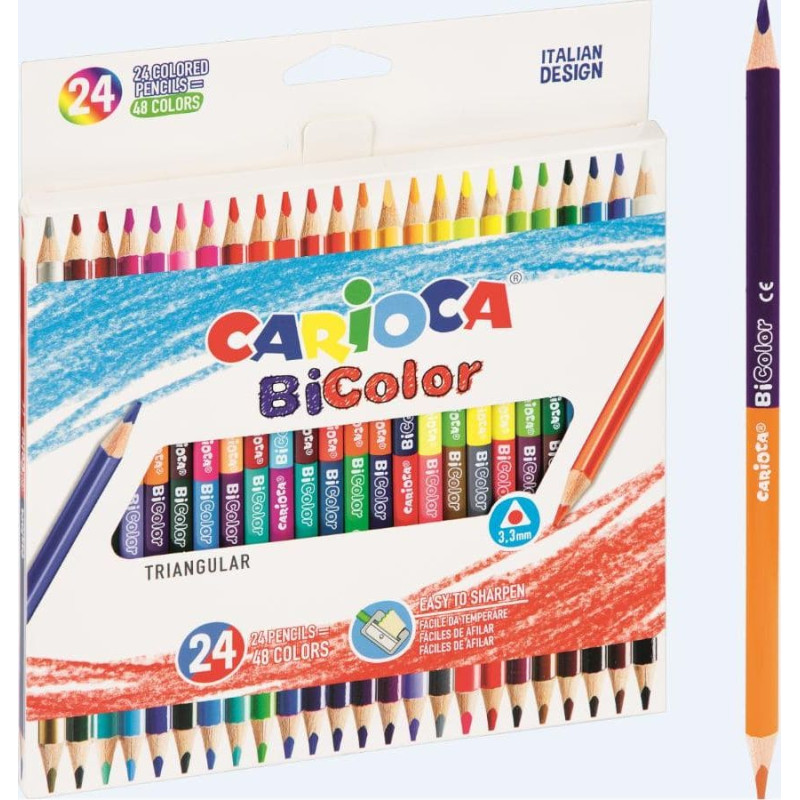 Carioca Kredki ołówkowe trójkątne BiColor 24/48 CARIOCA
