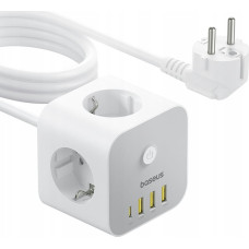 Baseus Kostka listwa zasilająca Baseus PowerCombo 7 w 1, 3 AC + 3 x USB-A + 1 x USB-C 20W 1,5 m - biała