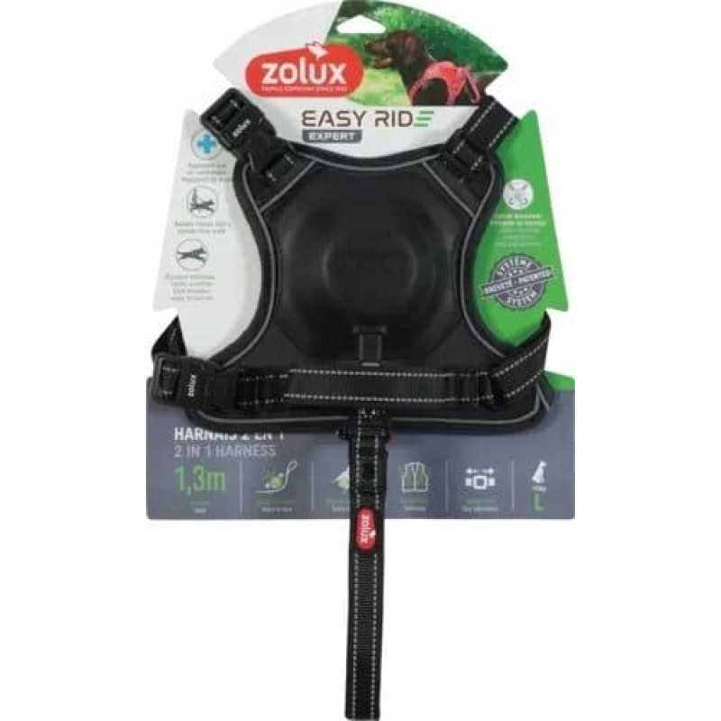 Zolux Szelki ze smyczą automatyczną Easyride L czarne