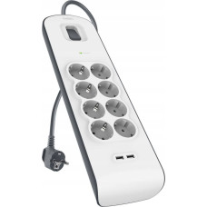 Belkin Listwa zasilająca przeciwprzepięciowa 900J, 8 gniazd Schuko, 2x USB-A, 2m