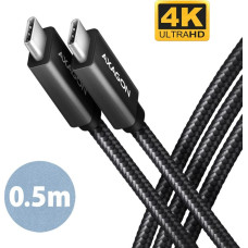 Axagon BUCM32-CM05AB, SPEED+ kabel USB-C <-> USB-C, 0.5m, USB 20Gbps, PD 100W 5A, 4K HD, ALU, oplot, czarny