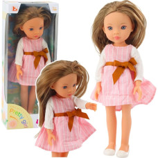 Leantoys Lalka W Różowej Sukience z Kokardą Długie Brązowe Włosy LEAN Toys