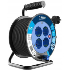 Orno Przedłużacz bębnowy, 4 gniazda 2P+Z, kabel PVC H05VV-F 3x1,0mm2, długość 30m, termik, przesłony torów prądowych, schuko