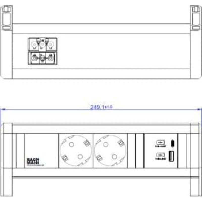 Bachmann BACHMANN DESK 2xzabezpieczony styk 1xUSB A&C, Ładowarka USB 22W, GST18