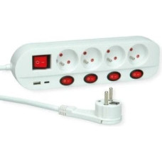 Roline Listwa zasilająca ROLINE, 4-drożna, UTE, z indywidualnymi włącznikami/wyłącznikami, 1x USB A, 1x USB C, 3 m