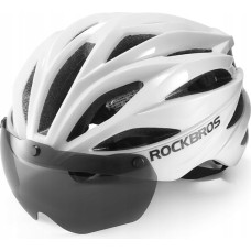 Rockbros Kask rowerowy Rockbros z szybką, odpinane okulary z ochroną UV, unisex, błyszczący - biały