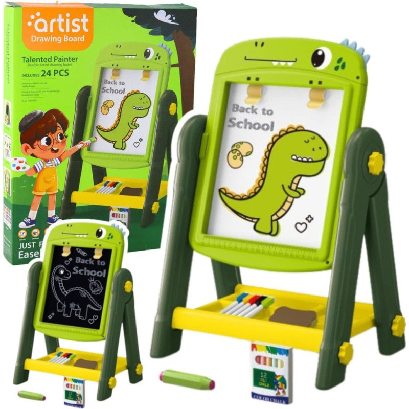 Leantoys Tablica Dwustronna Magnetyczna Suchościeralna Dinozaur Zielona Akcesoria