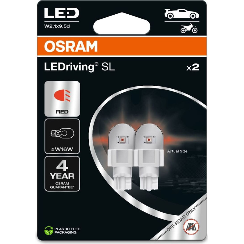 Osram Żarówka LED (Blister 2szt.) W16W 12V 1,4W W2,1X9,5D bez homologacji drogowej LEDriving SL, czerwona