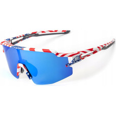Rockbros Okulary rowerowe Rockbros polaryzacyjne z ochroną UV i wkładką korekcyjną niebieskie szkła - wzór USA - białe