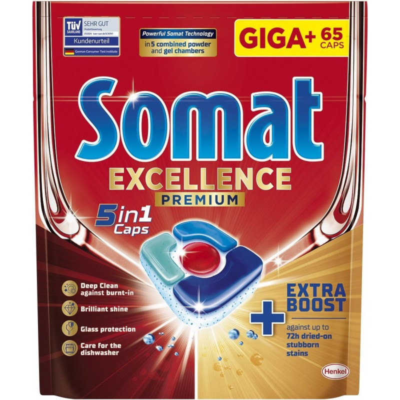 Somat Giga+ Excellence 5w1 Kapsułki do zmywarki, 65 sztuk