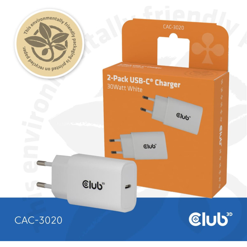 Club 3D Club3D Lifestyle Ladegerät USB-C 30Watt, 2Stk  weiß retail