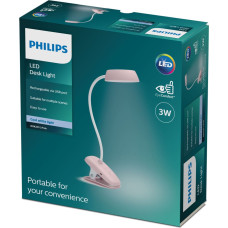 Philips Rechargeable LED lamp with clip PHILIPS DONUTCLIP, 3W, 4000K, 175lm, dimmable, pink.