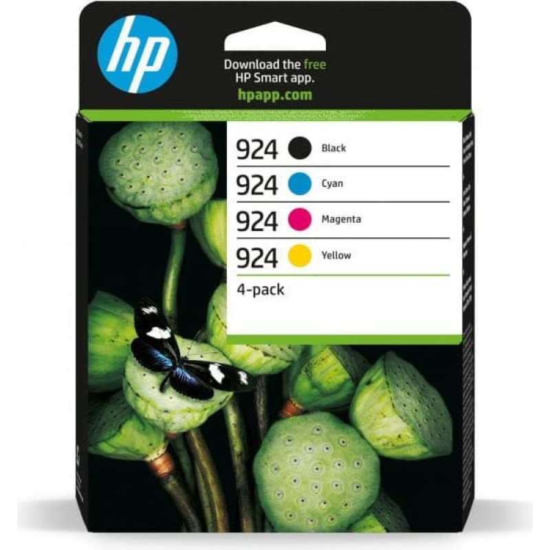 HP 924 CMYK Original Ink Cartridge 4-Pack, Standard Yield, Black, Cyan, Magenta, Yellow, 4 pc(s), 500 pages, 400 pages, Combo pack