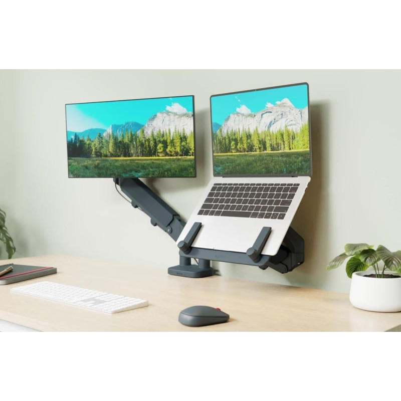 Leitz Ergo pladsbesparende dual monitor arm & laptop arm Grå