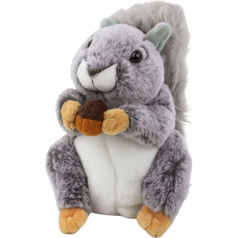 Leantoys MASKOTKA PLUSZOWA PRZYTULANKA WIEWIÓRKA Z ORZECHEM SZARA 22CM MIĘKKI PLUSZ