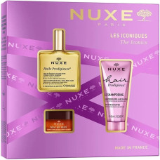 Nuxe The Iconics zestaw suchy olejek regenerujący 50ml + balsam do ust 15g + szampon wygładzający 50ml