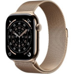 Apple Watch Series 11 GPS + Cellular 46mm Gold Titanium Case with Gold Milanese Loop S/M