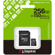 Kingston Карта памяти microSDXC Canvas Select Plus Gen3 150 МБ/с формата A1 256 ГБ + адаптер