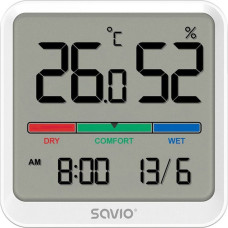 Savio Wireless weather station, temperature and humidity sensor, for indoor use, LCD screen, clock, date, handle with magnet, CT-01/W White