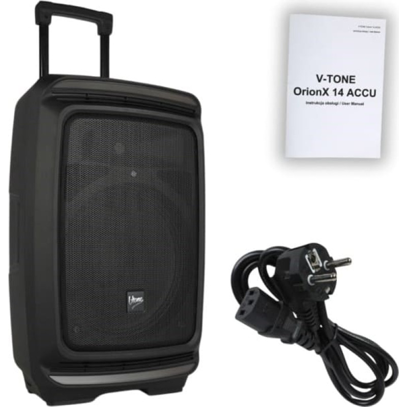 V-Tone OrionX 14 ACCU — akumulators ar akumulatoru, Bluetooth, TWS, USB, AUX, FM, DSP, ātrgaitas signāls, transporta līdzekļa jauda, 135 W RMS