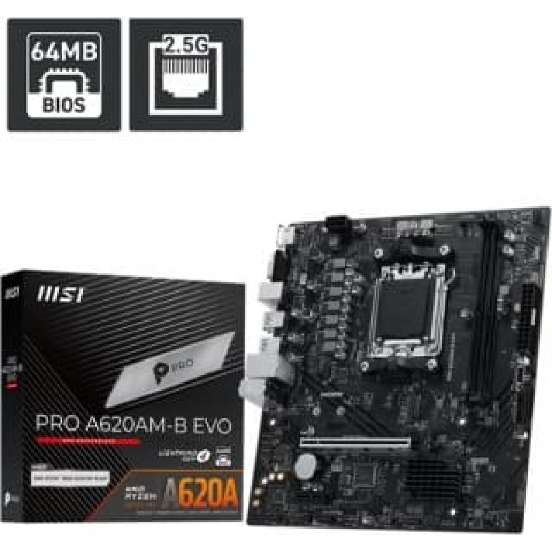 MSI Motherboard PRO A620AM-B EVO AM5 2DDR5 HDMI/VGA mATX