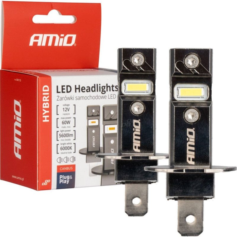 Amio Żarówki samochodowe led seria hybrid h3 6000k canbus 60w amio-04113