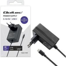 Qoltec Ładowarka Qoltec Ładowarka Super FAST PD for Raspberry PI 5 | USB-C | 27W | 5-12V | 1.8-5A | Czarna