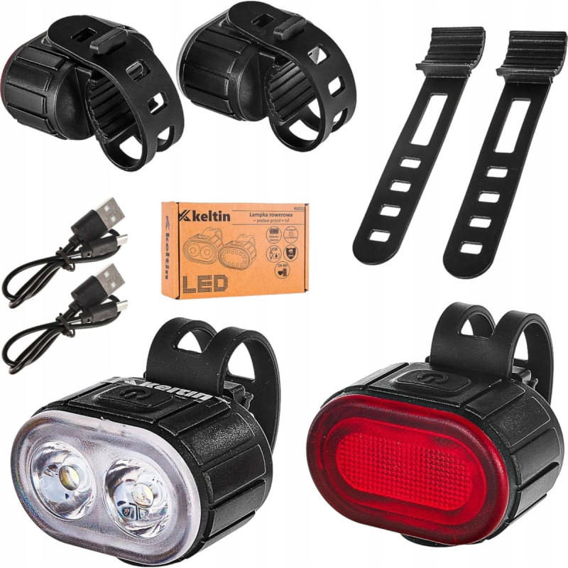 Keltin Wodoodporna lampka rowerowa USB IPX4 – zestaw przód + tył (120)