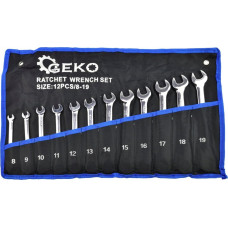 Geko Zestaw kluczy płasko-oczkowych z grzechotką 12szt. 8-19mm (10)