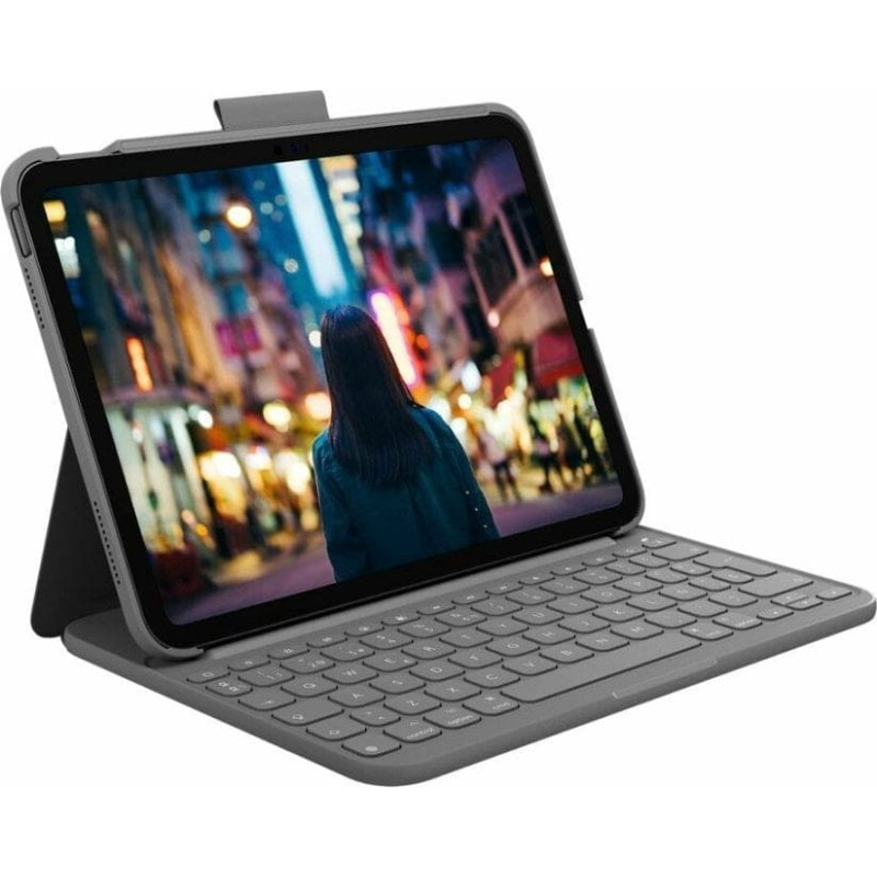 Logitech Logitech Slim Folio - Tastatur und Foliohulle - kabellos - Bluetooth LE - QWERTY - Spanisch - Oxford Gray - fur Apple 10.2-inch iPad Wi-Fi, 10.5-inch iPad Pro Wi-Fi, 10.9-inch iPad Wi-Fi, iPad Air Wi-Fi