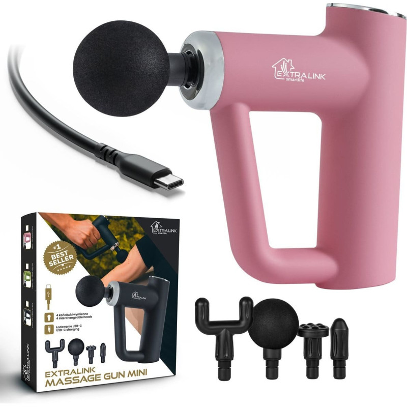 Extralink Massage Gun Mini Różowy | Pistolet Do Masażu | 4 Końcówki