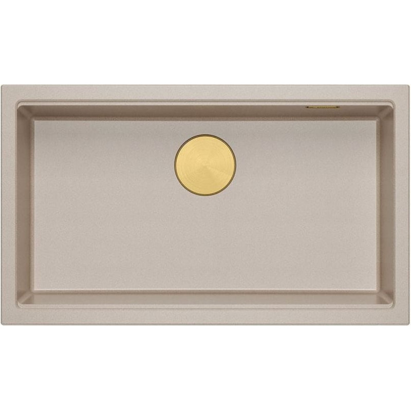 Graniteq LOGAN 110 GraniteQ zlewozmywak pearl beige 76x45x23,5 cm 1-komorowy podwieszany z syfonem manualnym złoty