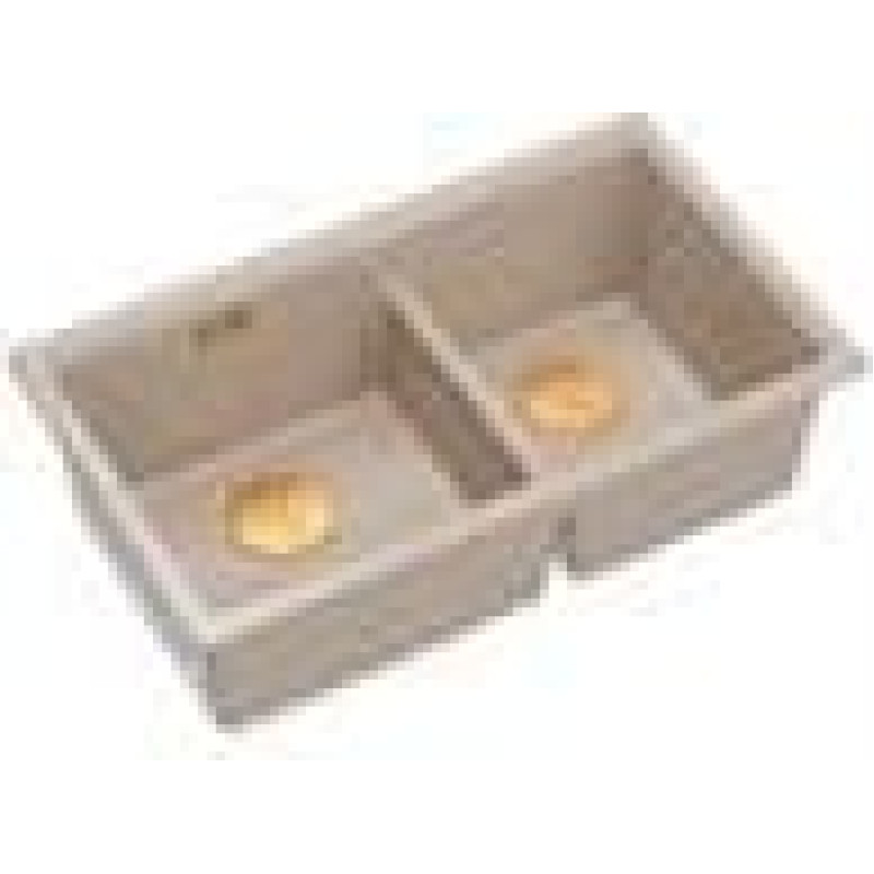 Graniteq QUADRON | LOGAN 120 | granitowy zlewozmywak kuchenny PEARL BEIGE + MIEDŹ PVD | wymiar: 76 x 45 x 23,5 cm | 2-komorowy podwieszany | podbudowa szafki od: 80 cm