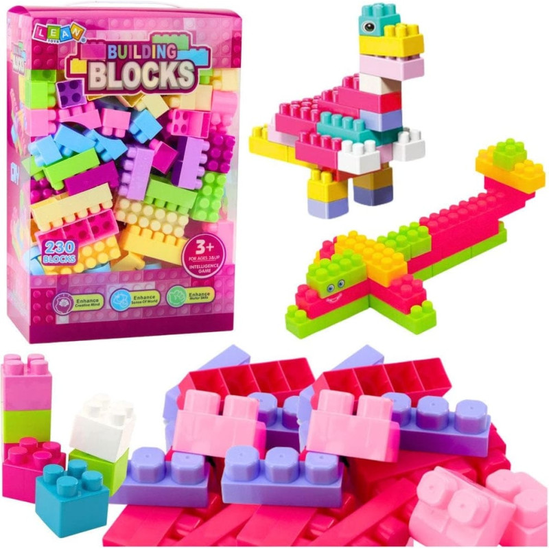 Leantoys Klocki W Pudełku Edukacyjne Duże Budowlane Zestaw Kolorowe 230ele.