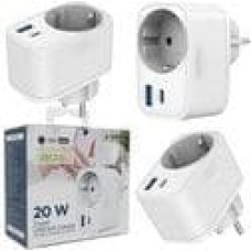 Gembird Szybka ładowarka USB 20W (USB-A + USB-C) z gniazdem AC, PD 3.0 / QC 3.0 biała