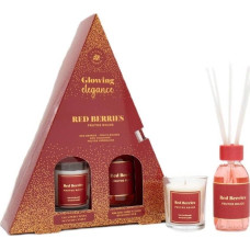 Beliani Dyfuzor zapachowy Beliani Glowing Elegance zestaw patyczki zapachowe Czerwone Owoce 95ml + świeca zapachowa Czerwone Owoce 120g