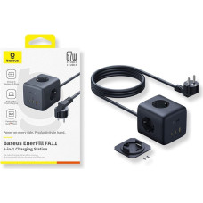 Baseus Listwa zasilająca Baseus EnerFill FA11 67W kostka USB-A + USB-C + 3 x gniazdo EU 1,5m - czarna