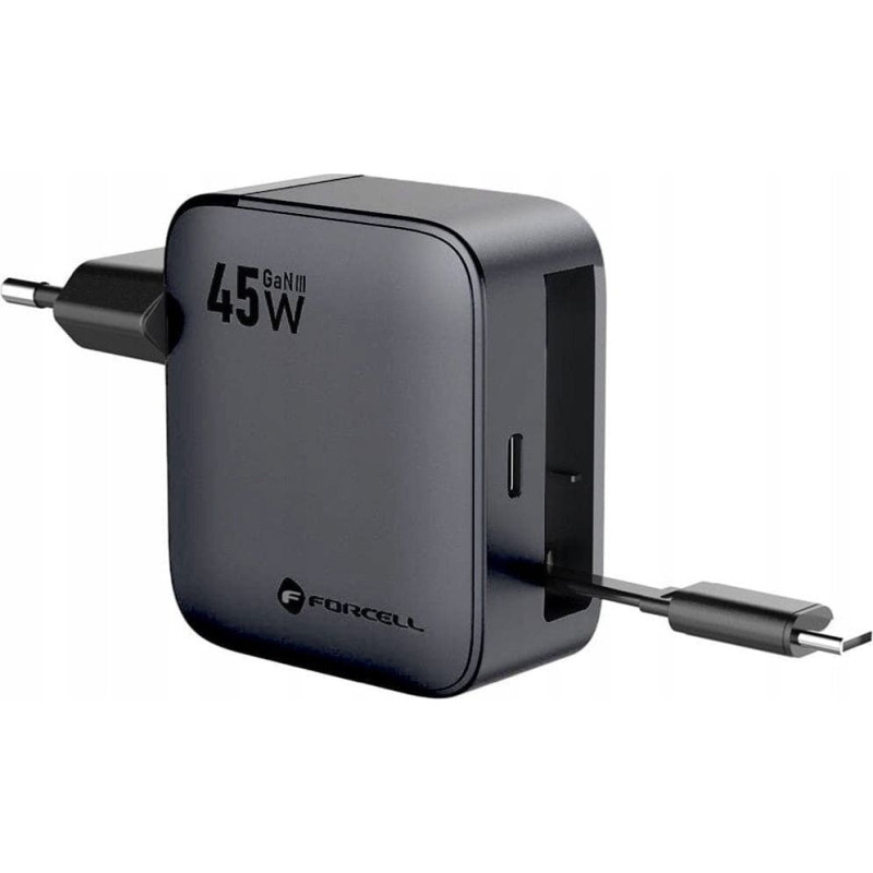 Forcell Ładowarka sieciowa do telefonu Forcell F-Energy GaN USB C + zwijany kabel USB C PD QC4.0 3A 45W VT-R5 szara