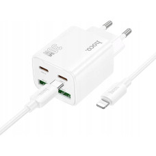 Hoco Ładowarka sieciowa do telefonu Hoco 2 x USB C + 2 x USB A QC3.0 PD 3A 30W + kabel USB C do Lightning N56 biała