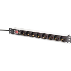 Digit 1U Aluminum PDU, rackmount.,8x safety outlet 16A, 4000W, 250VAC 50/60Hz, overload protection