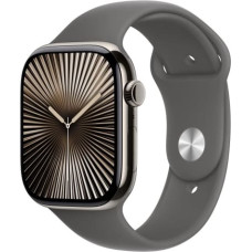 Apple Watch Series 10 GPS + Cellular 46 mm Natural Titanium Case with Stone Grey Sport Band - S/M