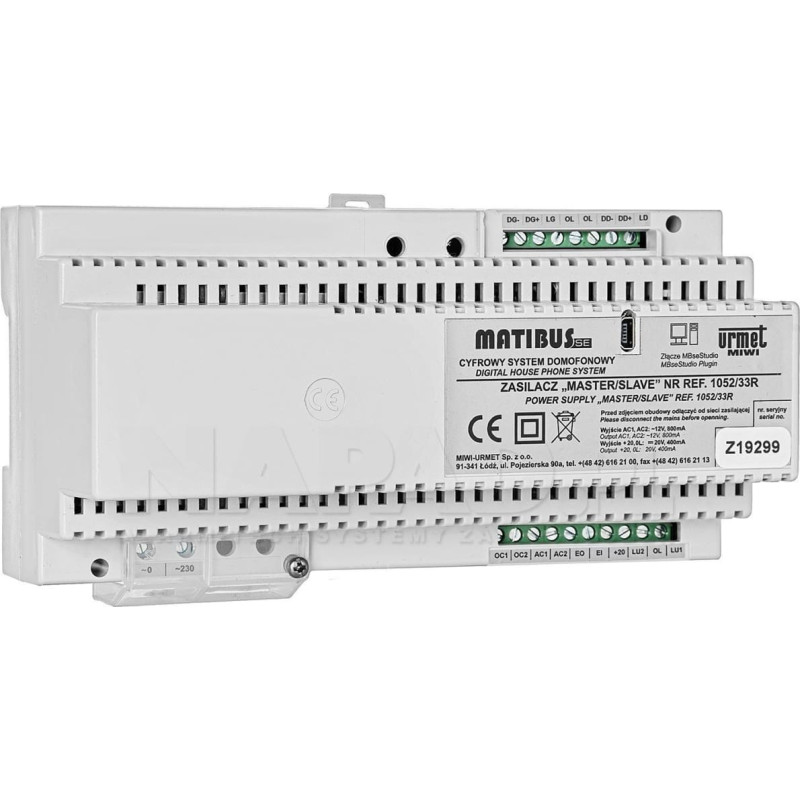 Miwi Urmet 1052/33R URMET Zasilacz systemowy MASTER/SLAVE systemu cyfrowego Matibus SE