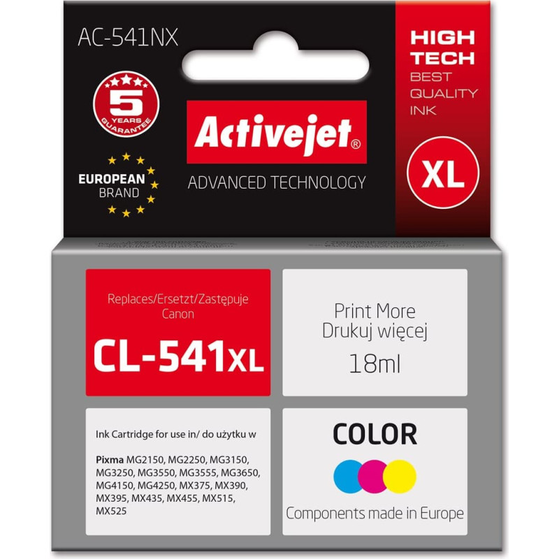 Activejet AC-541NX tinte Canon printerim (aizvietot Canon CL-541XL) Supreme, 18 ml, ciāna, dzeltena, fuksīna