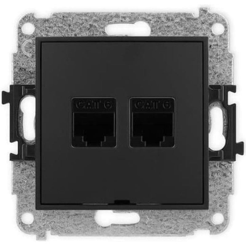 Karlik MINI Gniazdo komputerowe podwójnego RJ45 kat. 6 bez pola opisowego czarny mat12MGKBO-4
