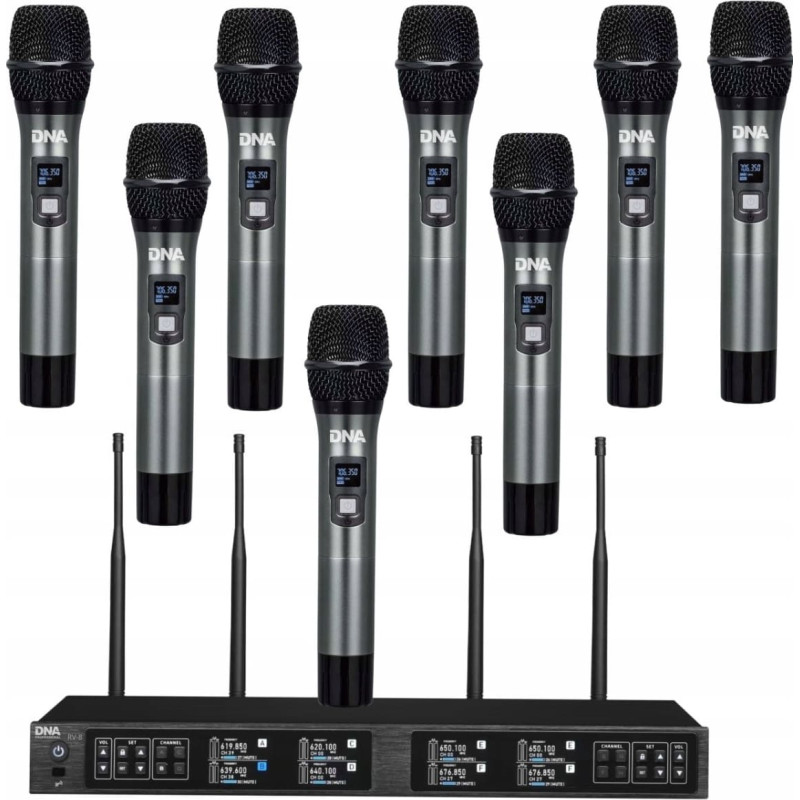 DNA RV-8 zestaw bezprzewodowy 8x bateryjny mikrofo