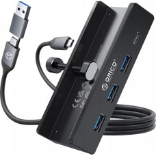 Orico Aktywny hub USB-C 5Gbps, 15W, przykręcany, 3x USB-A, USB-C, czarny