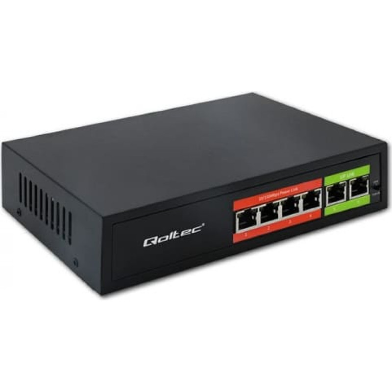 Qoltec FAST Ethernet PoE SWITCH 4xRJ45 2XRJ45 Uplink 65