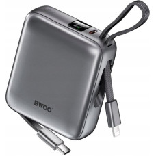 Wekome BWOO power bank P74 22.5W 10000 mAh z 2 wbudowanymi kablami 1 x USB-C 1 x Lightning srebrny