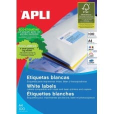 Apli Etykiety uniwersalne APLI, 199,6x289,1mm, zaokrąglone, białe 100 ark.
